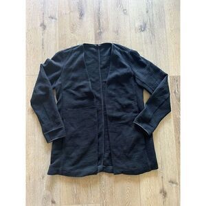Eileen Fisher Cardigan Womens Black Open Front Jacket Size Medium Tencel Spandex